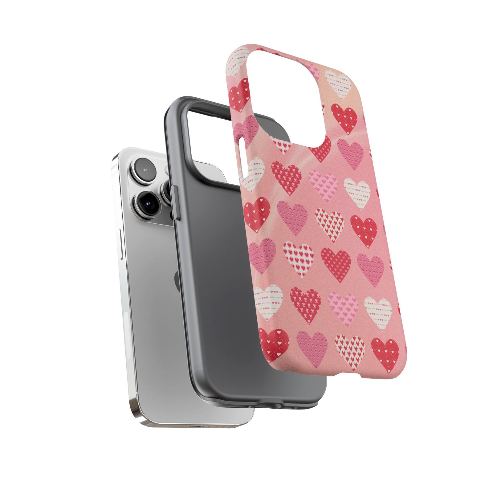 Pink Patterned Hearts phone case | Valentine Heart Phone Case - Image 67
