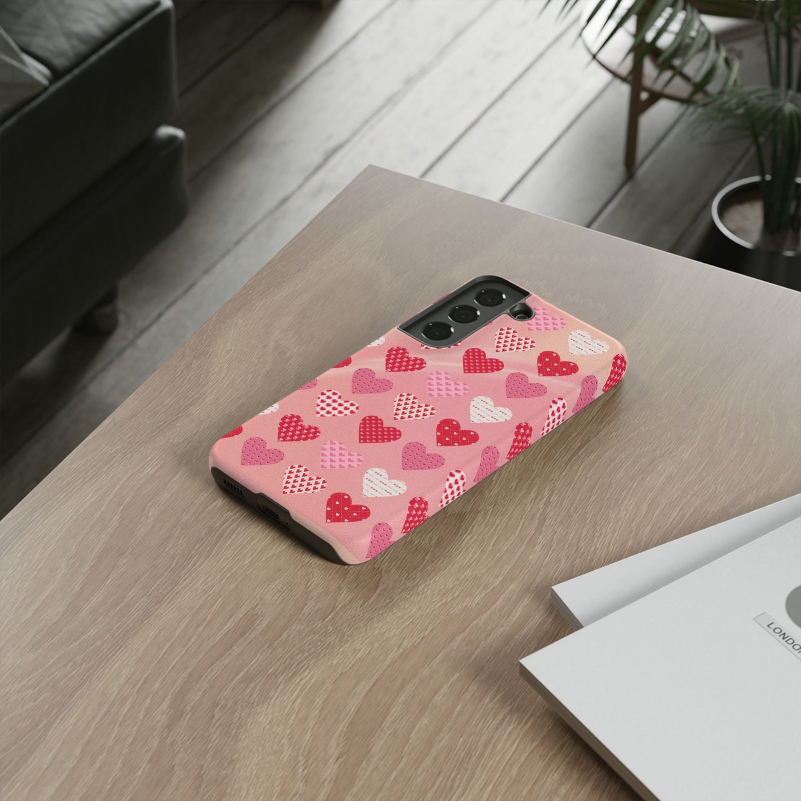 Pink Patterned Hearts phone case | Valentine Heart Phone Case - Image 44