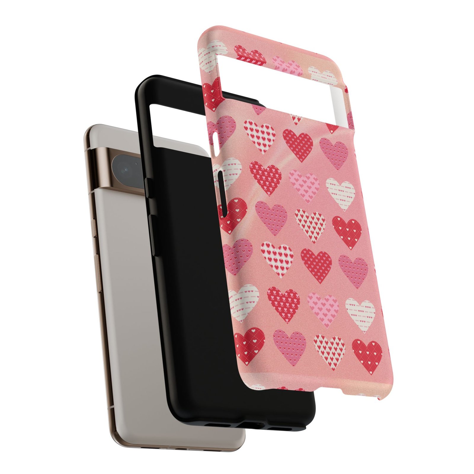 Pink Patterned Hearts phone case | Valentine Heart Phone Case - Image 180