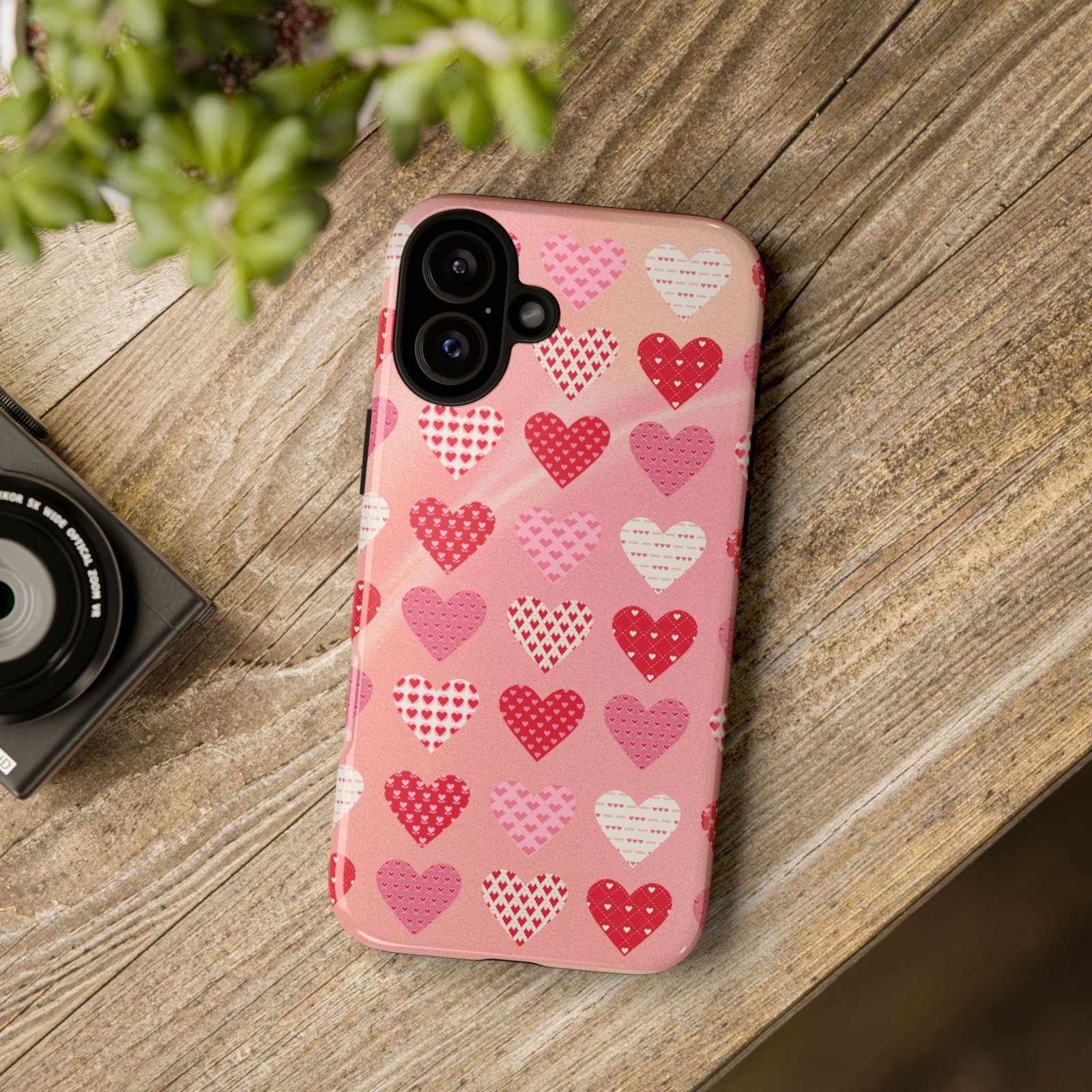 Pink Patterned Hearts phone case | Valentine Heart Phone Case - Image 200