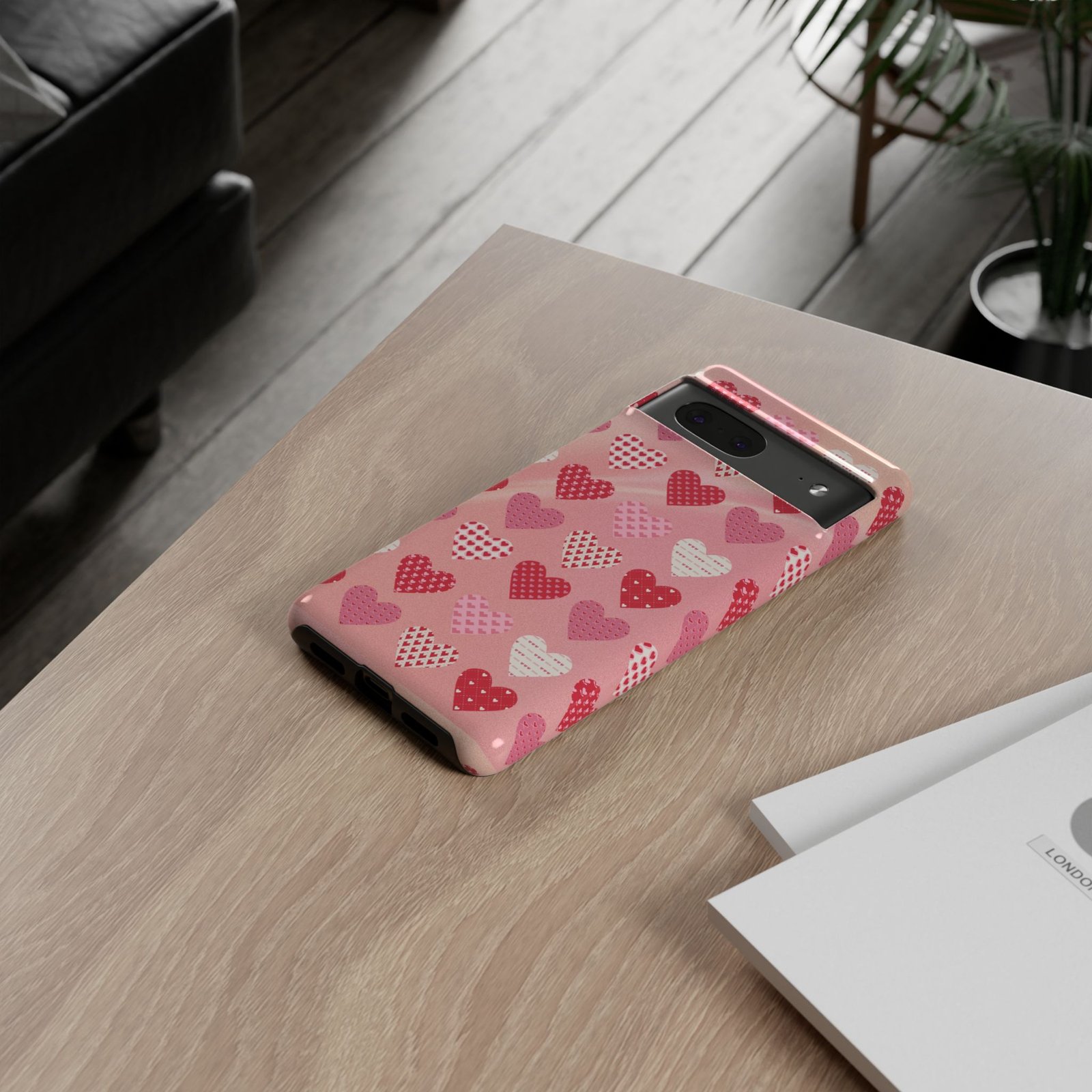 Pink Patterned Hearts phone case | Valentine Heart Phone Case - Image 112