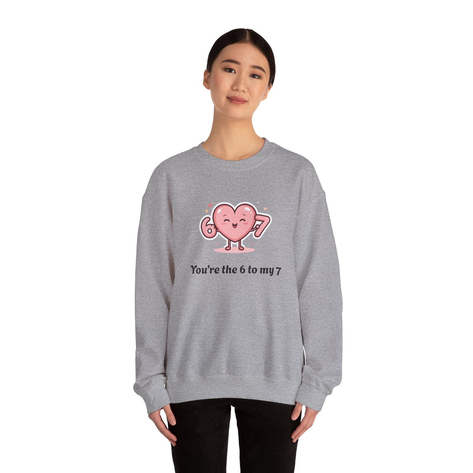Customisable text Cute Heart Character You're the 6 to My 7 Sweatshirt | Valentine Love - Image 12