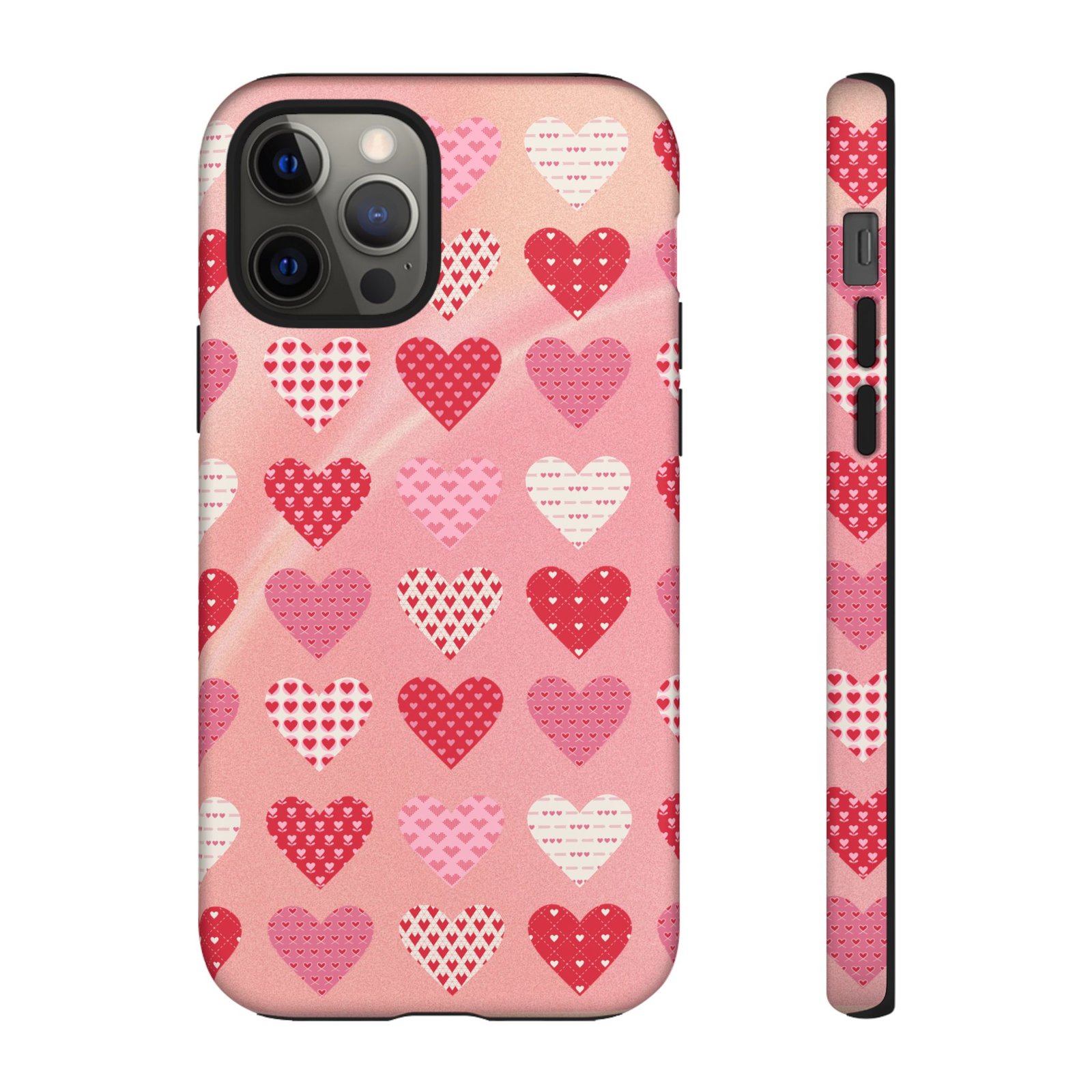 Pink Patterned Hearts phone case | Valentine Heart Phone Case - Image 6