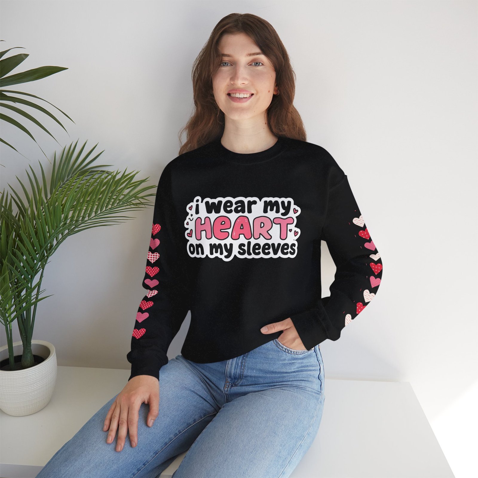 Cute Strong Heart Crewneck Sweatshirt — Kawaii Flexing Heart Graphic - Image 26