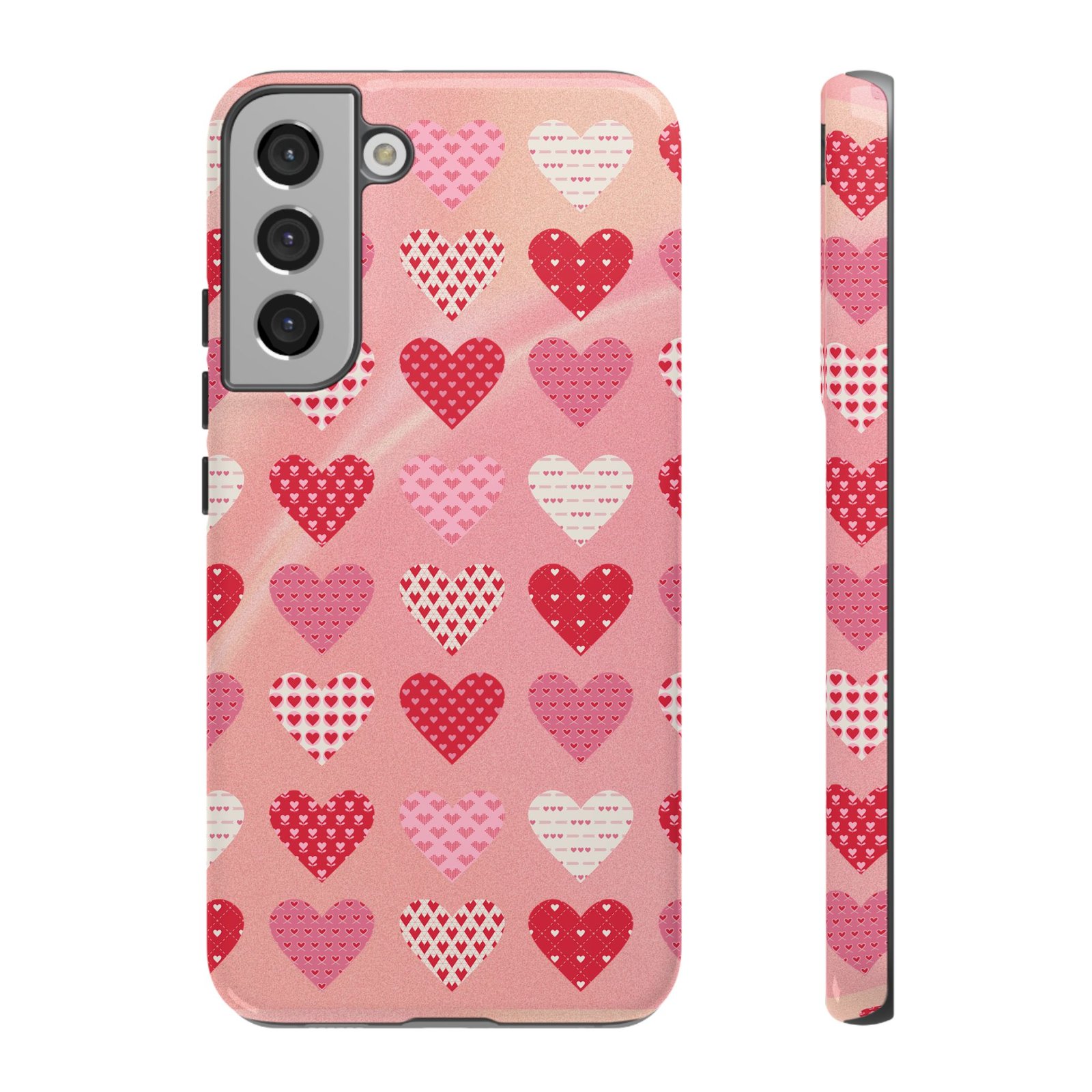 Pink Patterned Hearts phone case | Valentine Heart Phone Case - Image 45