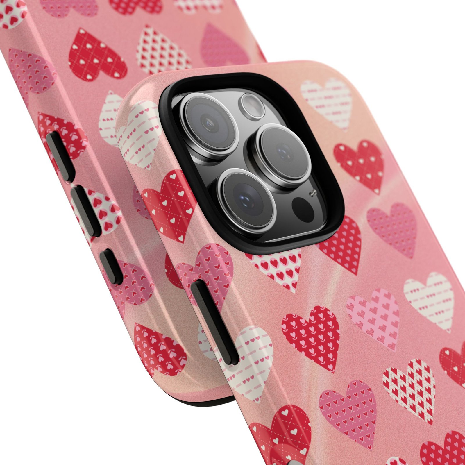 Pink Patterned Hearts phone case | Valentine Heart Phone Case - Image 206