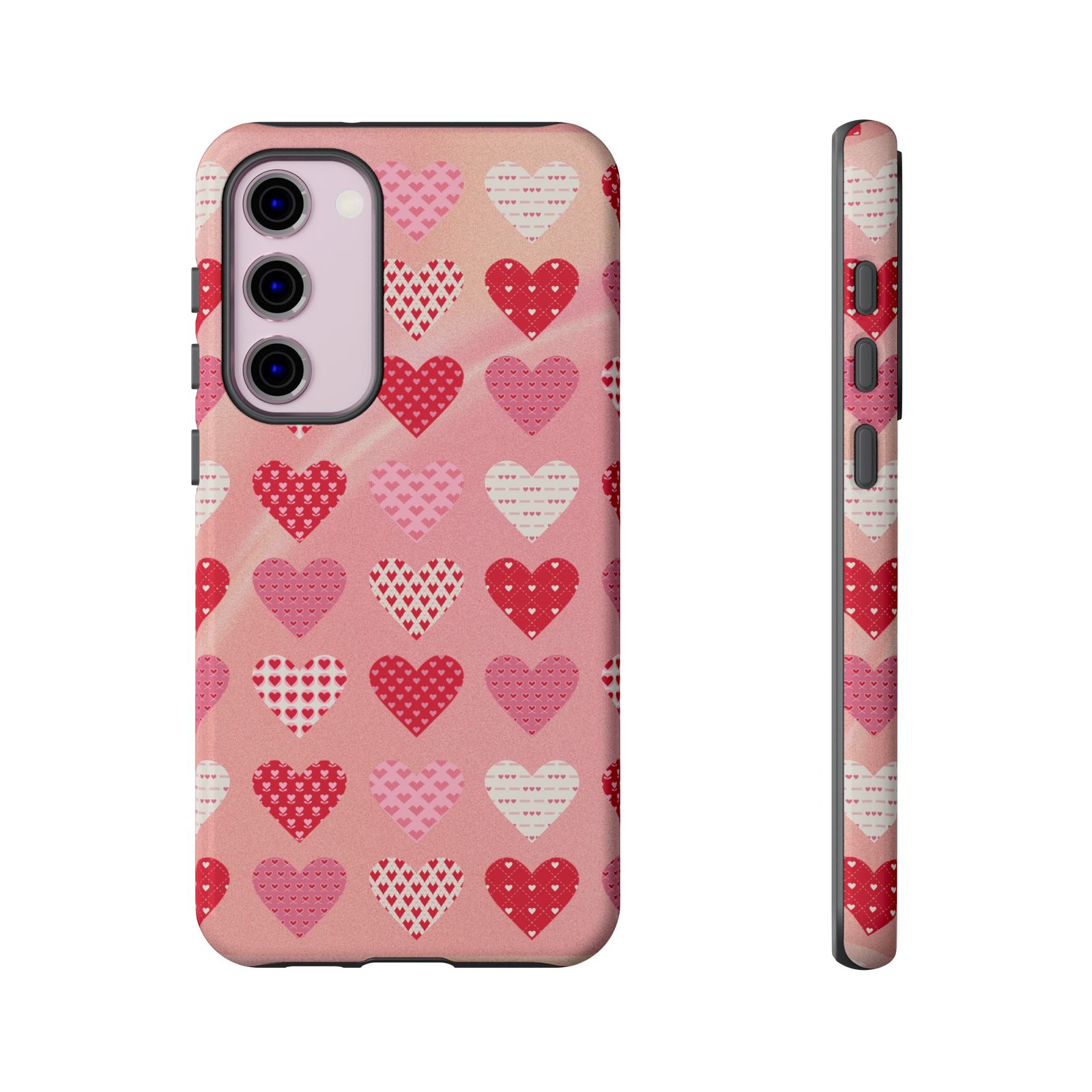 Pink Patterned Hearts phone case | Valentine Heart Phone Case - Image 93