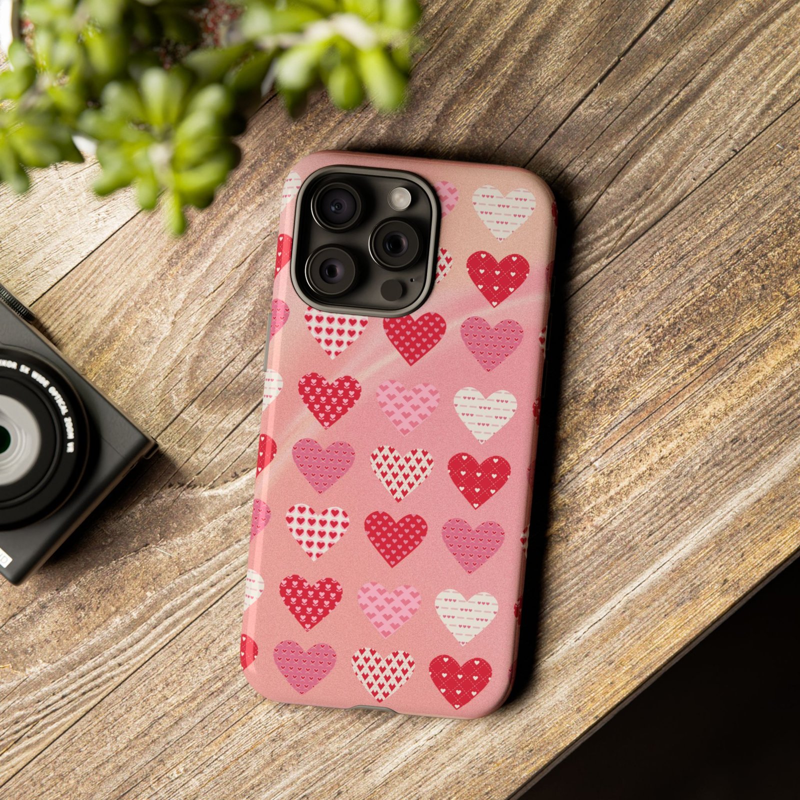 Pink Patterned Hearts phone case | Valentine Heart Phone Case - Image 145