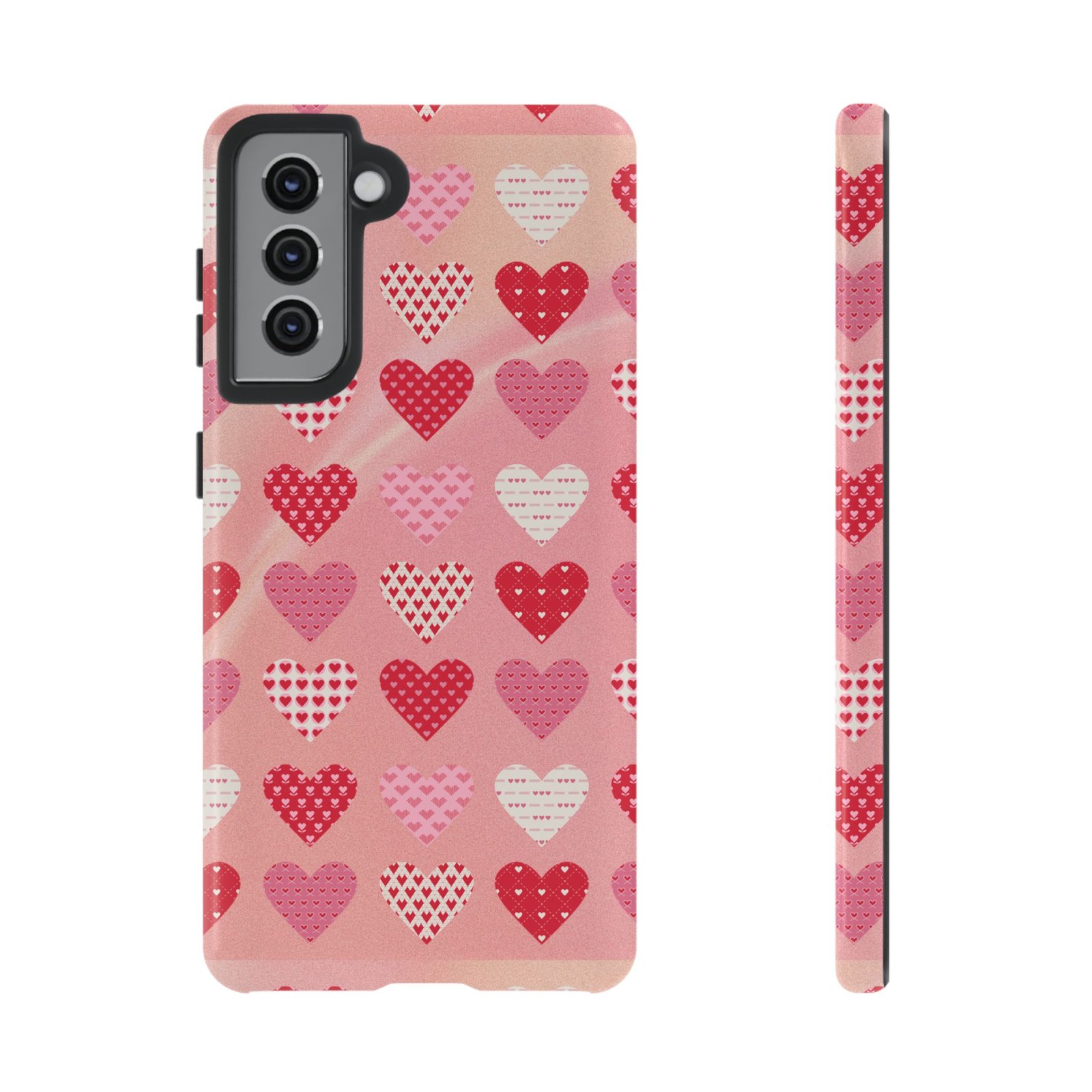 Pink Patterned Hearts phone case | Valentine Heart Phone Case - Image 25