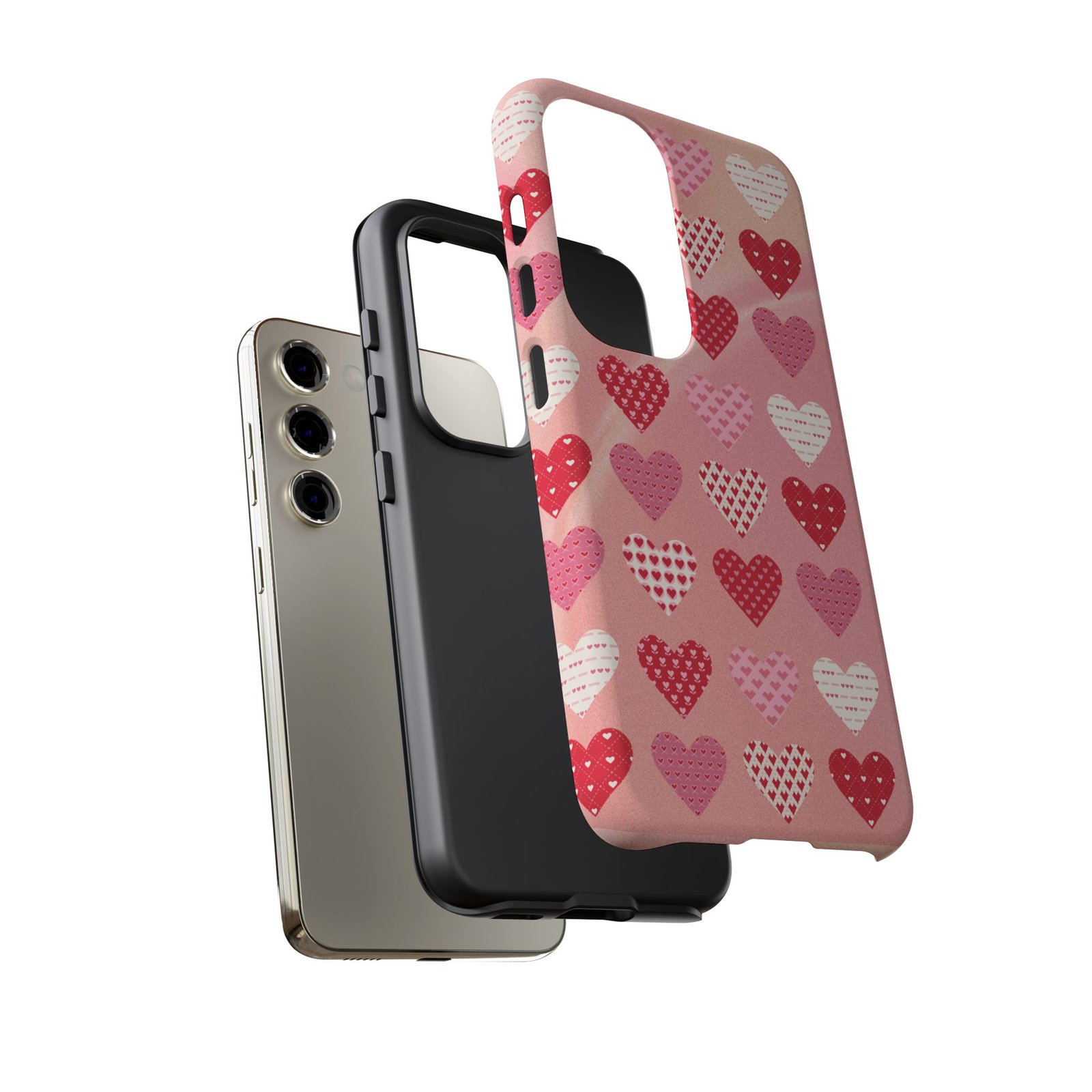 Pink Patterned Hearts phone case | Valentine Heart Phone Case - Image 91