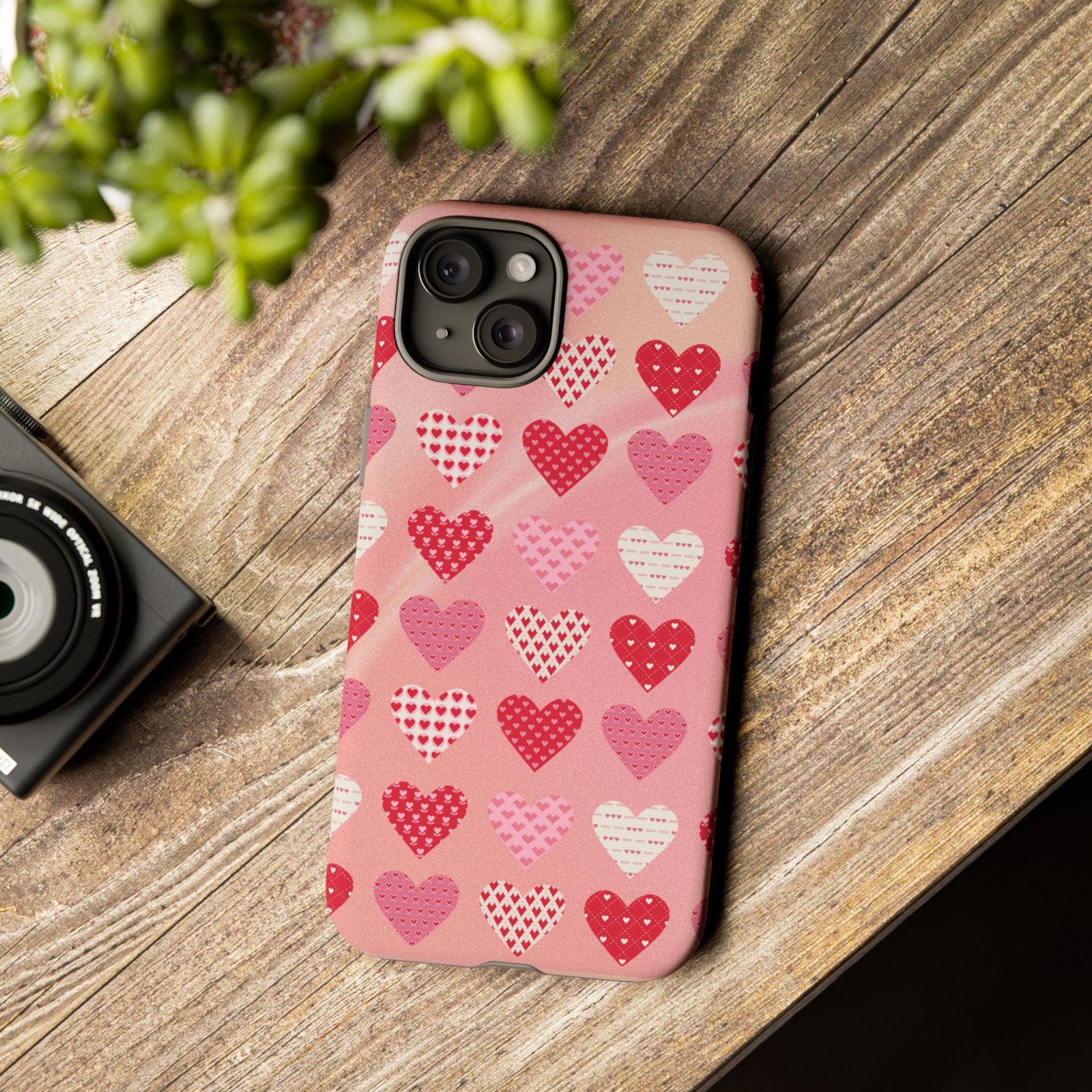 Pink Patterned Hearts phone case | Valentine Heart Phone Case - Image 136