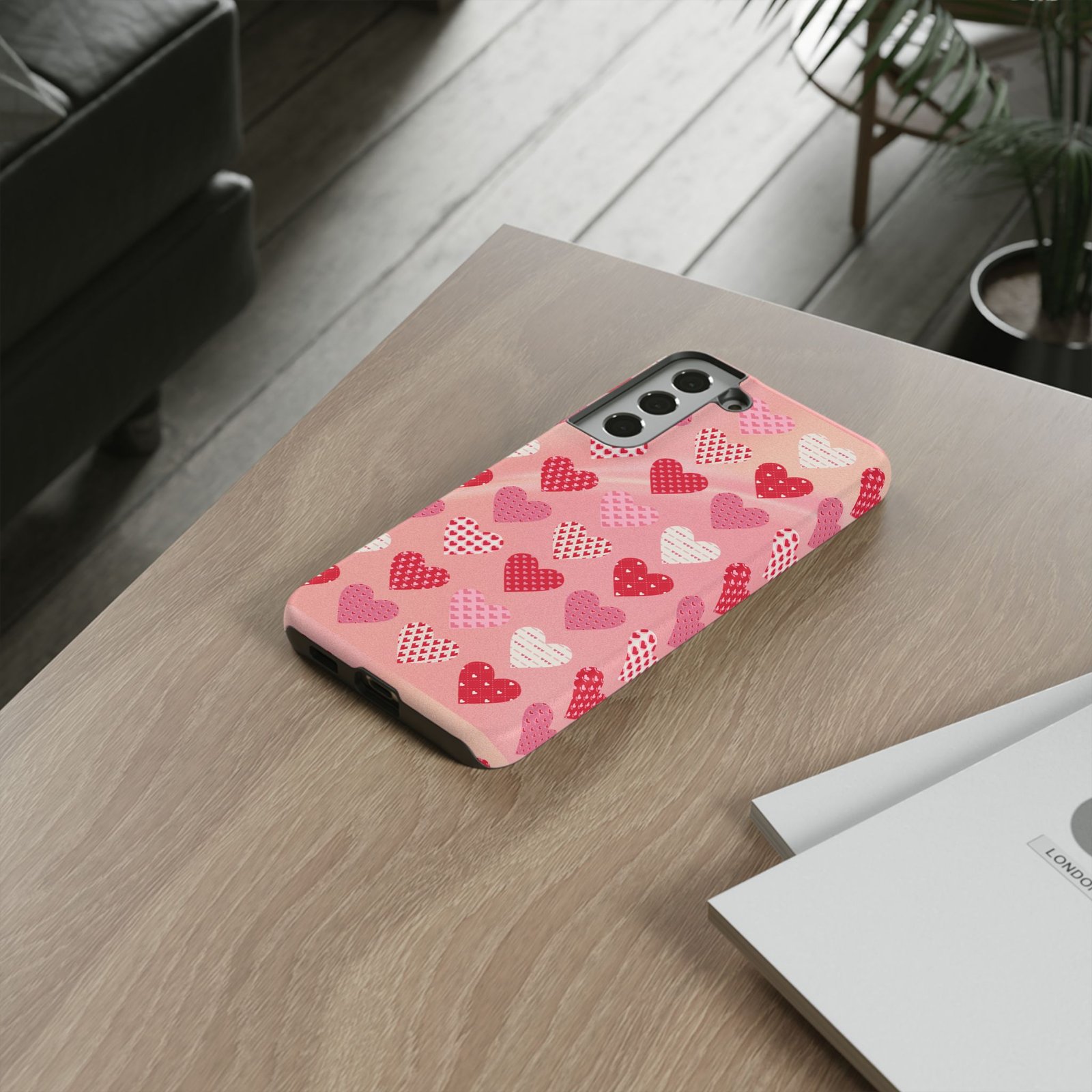 Pink Patterned Hearts phone case | Valentine Heart Phone Case - Image 48