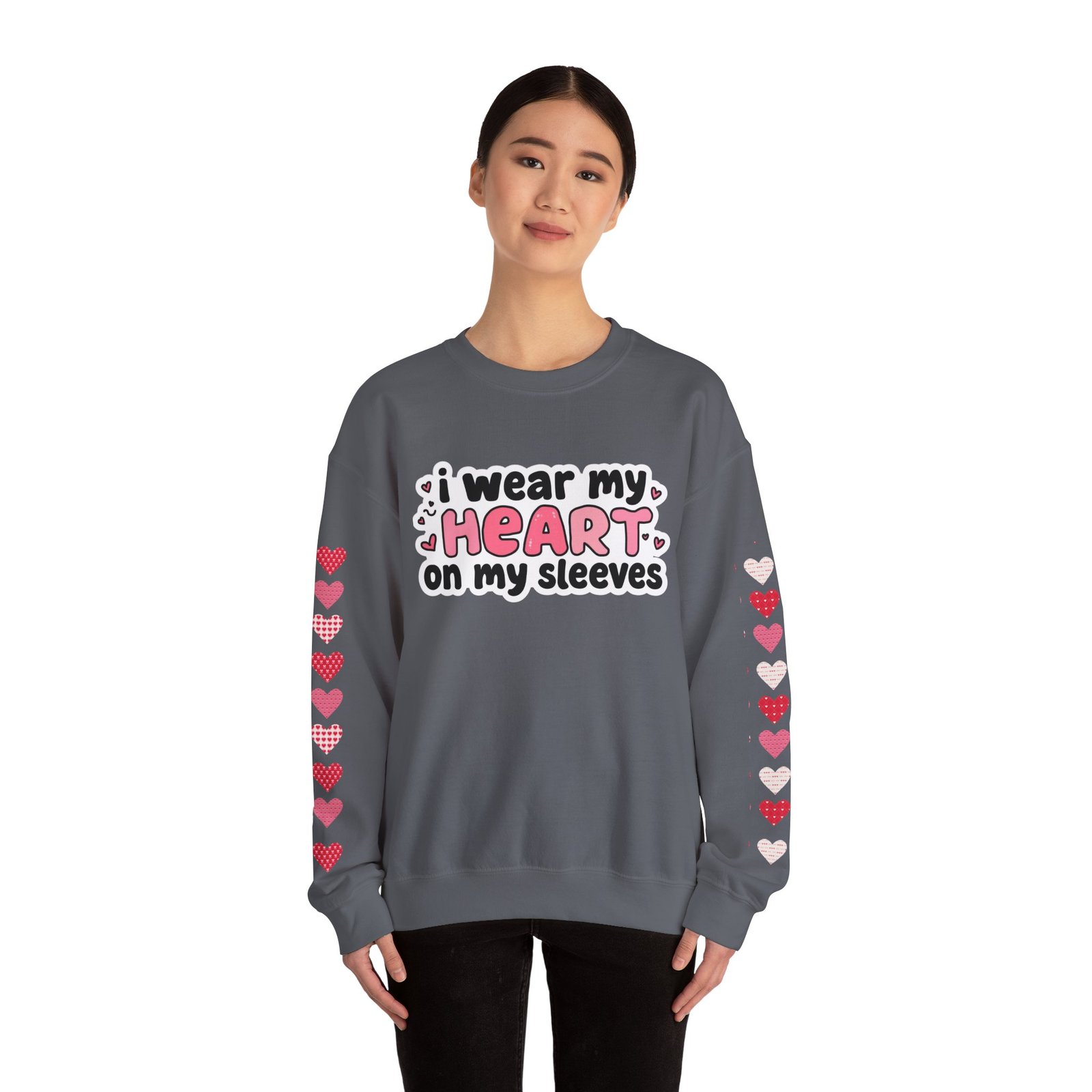 Cute Strong Heart Crewneck Sweatshirt — Kawaii Flexing Heart Graphic - Image 52