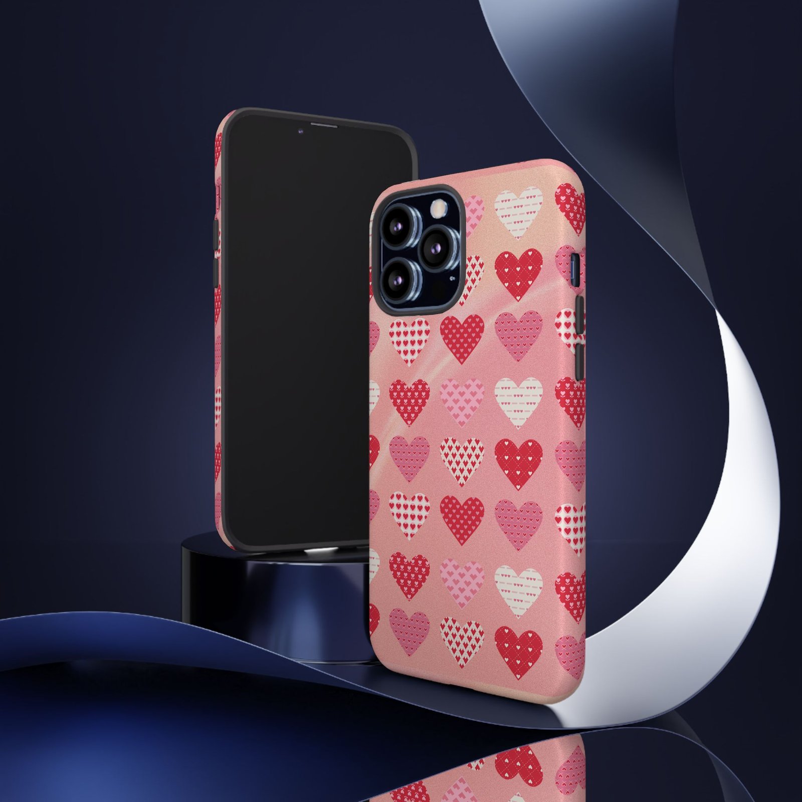 Pink Patterned Hearts phone case | Valentine Heart Phone Case - Image 24