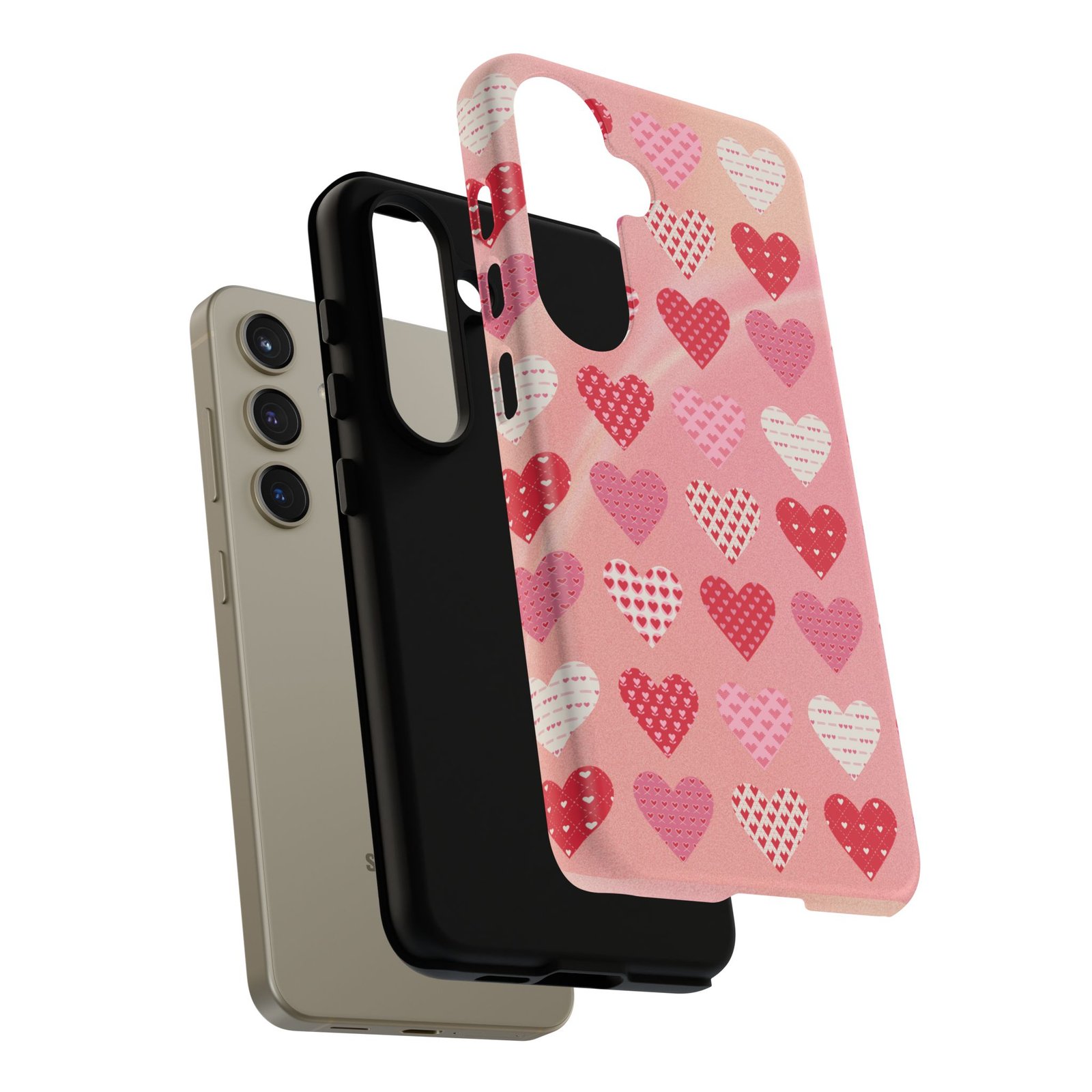 Pink Patterned Hearts phone case | Valentine Heart Phone Case - Image 156
