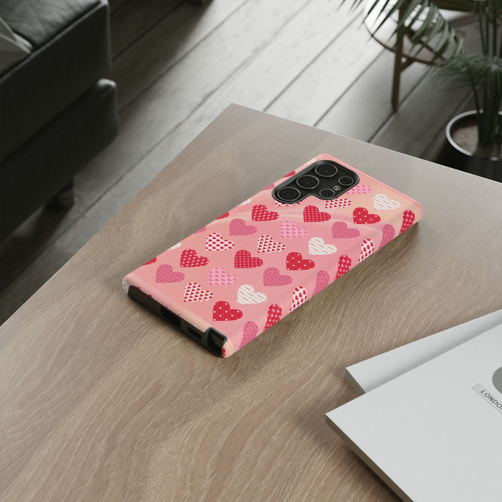 Pink Patterned Hearts phone case | Valentine Heart Phone Case - Image 52